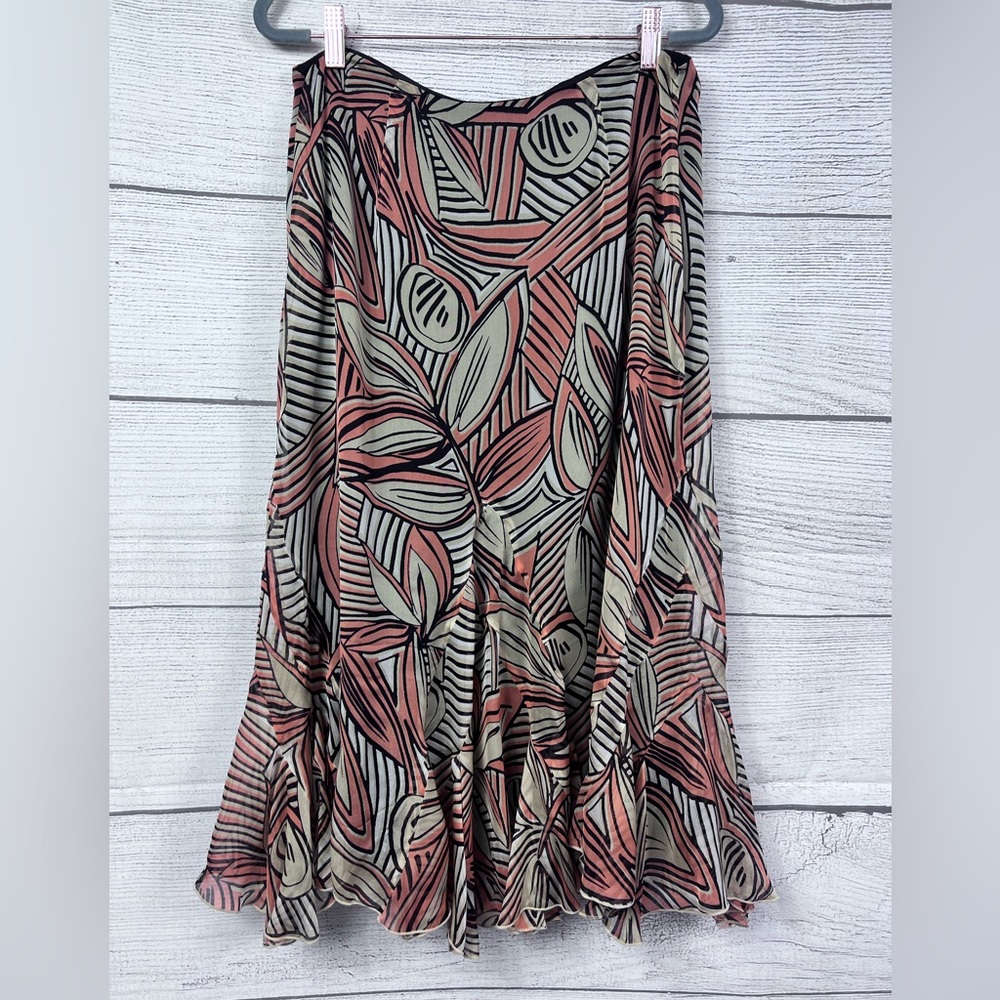 NWT Dana Buchman Abstract Leaf Midi Ruffle Hem Lined Silk Skirt Size 10 💗 - Picture 4 of 6